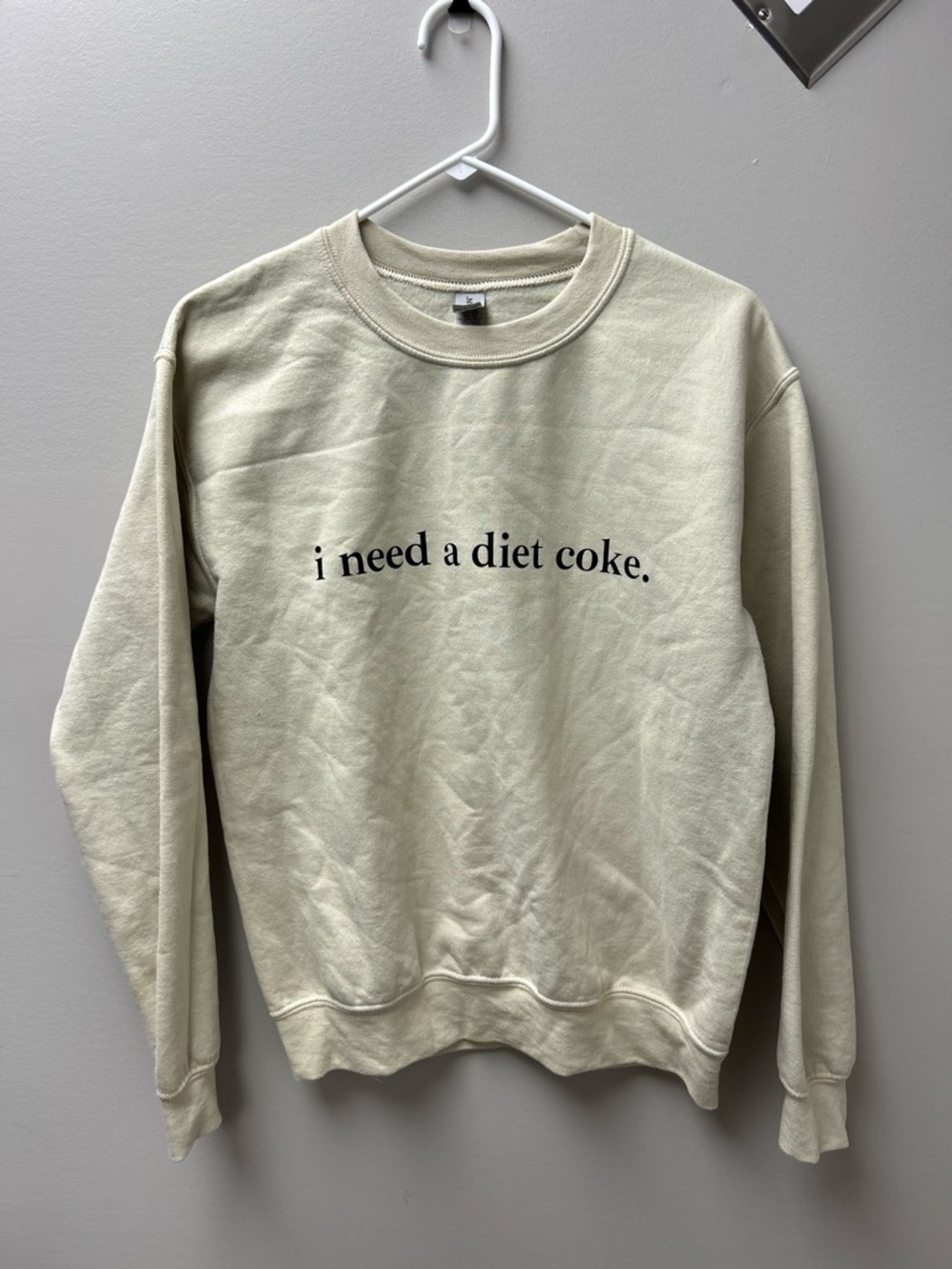 Gildan βIβ need a Diet Cokeβ Beige Crewneck